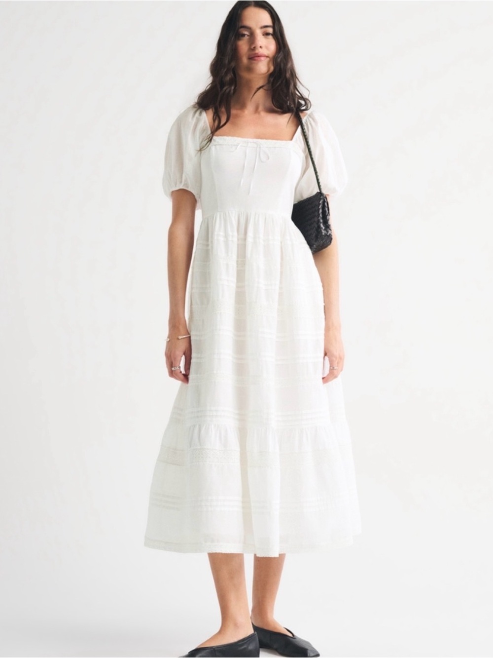 Abercrombie White Puff Sleeve Midi Dress Like New Cottagecore Bridal Engagement